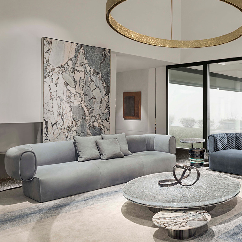 Modern Gray Fabric Soft Sofa Curved Arm Minimalist Design for Apartment Home Living