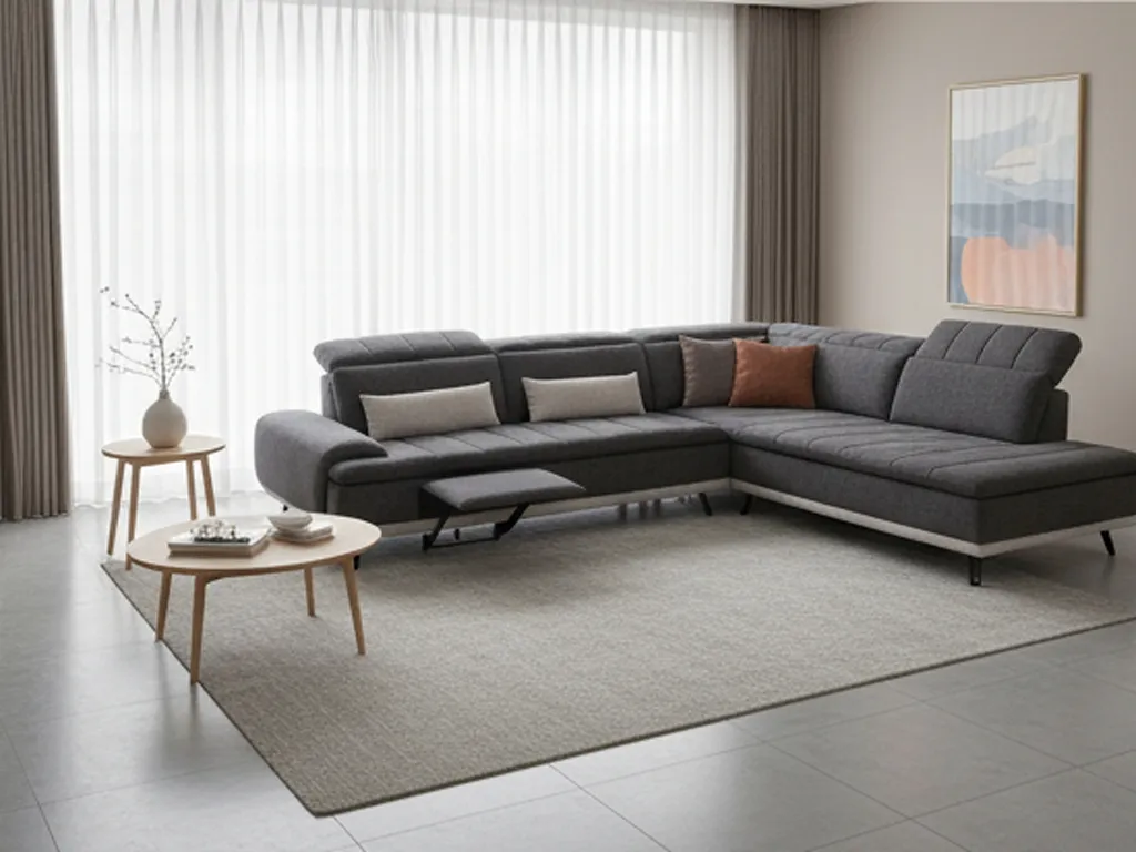 Wholesale Furniture Sectional Gray Fabric Functional Adjustable Backrest Headrest Chaise Lounge Manual L-Shaped Corner Modular Couch Sofa for Modern Living Room
