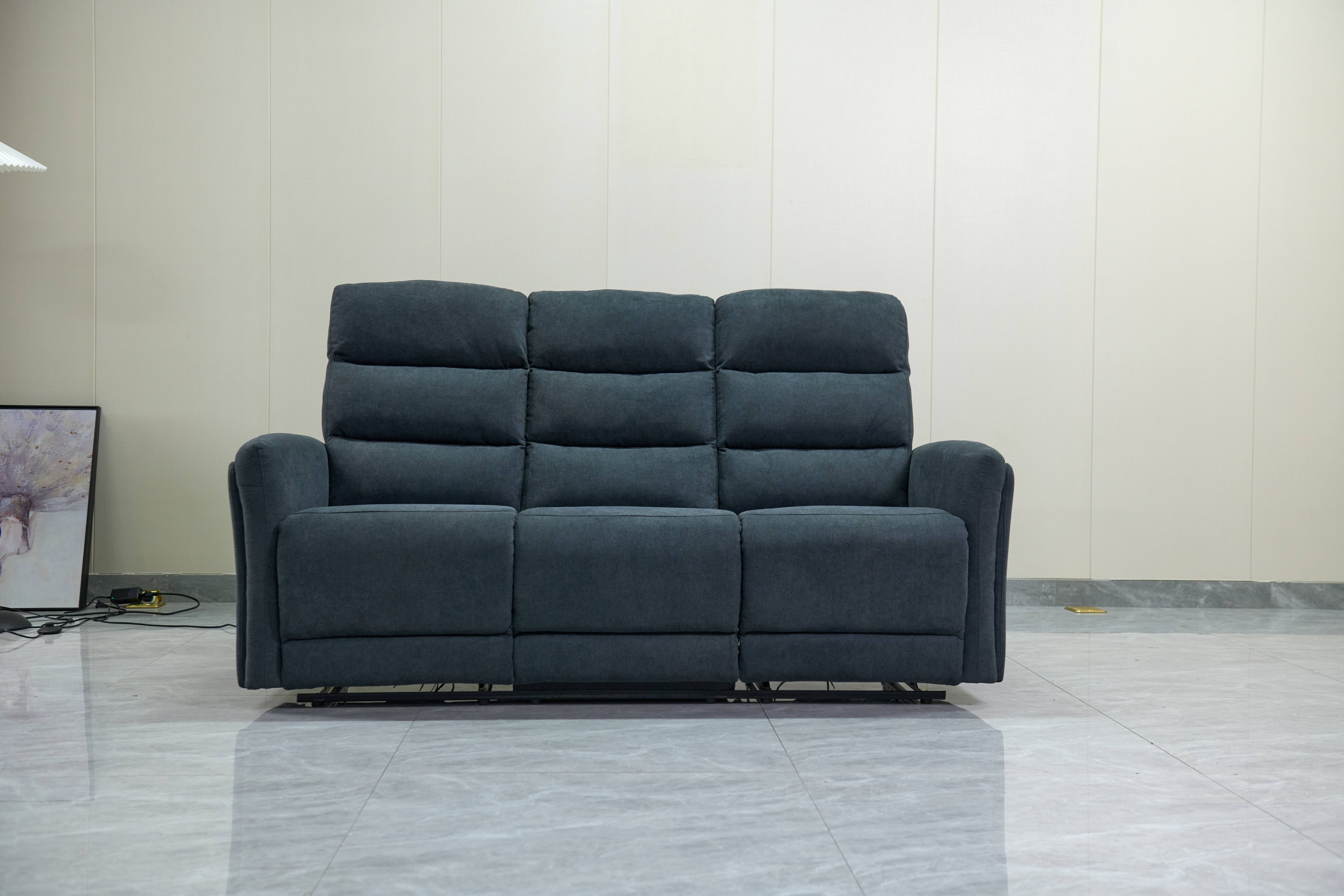 Luxury Modern Commercial Fabric Three-Seater Electric Recliner Sofa Set USB Charging Port Hotel Mall Apartment Villa Living Room