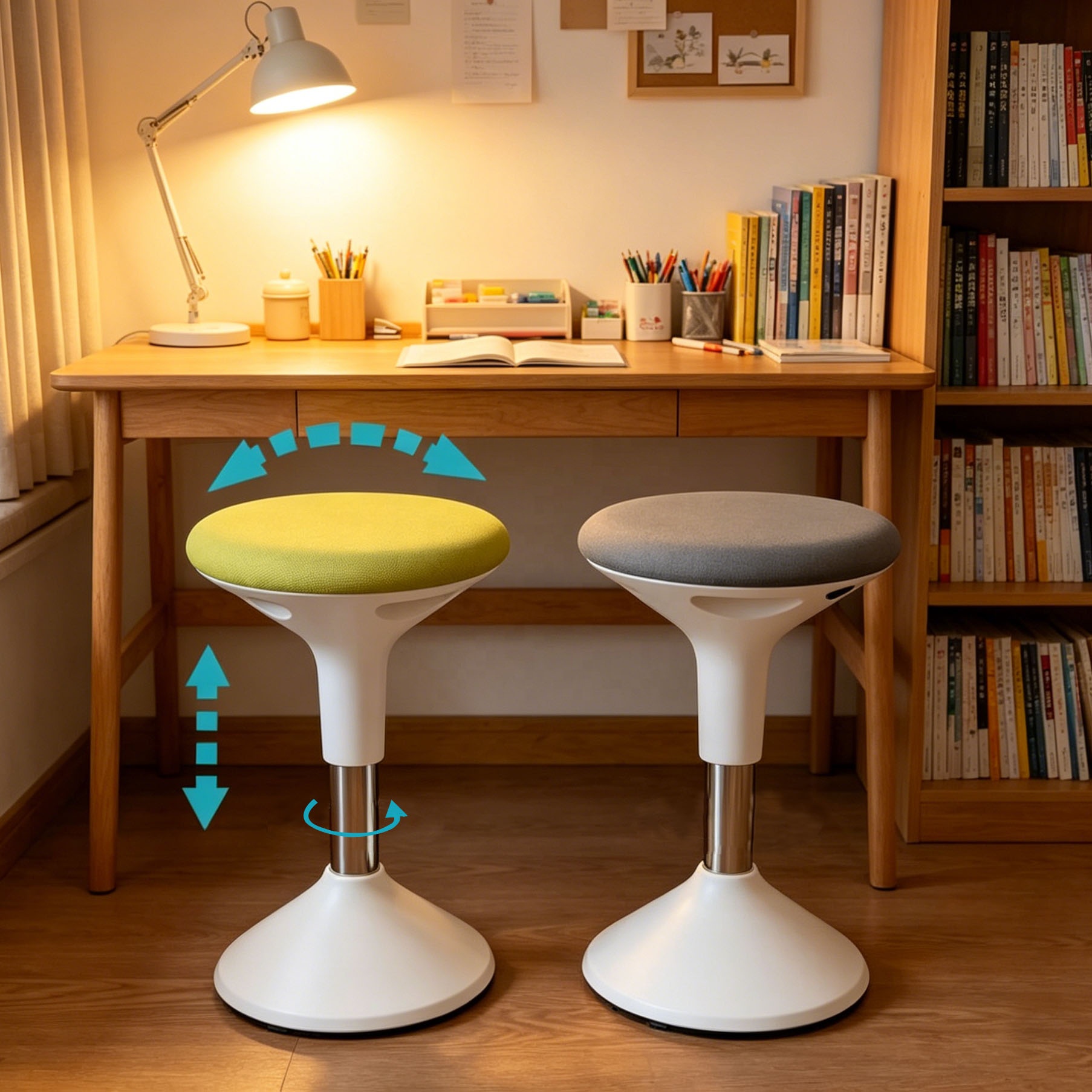 Height Adjustable 360 Swivel Rocking Wobble Stool Padded Fabric Seat Kids Sensory Balance Chair Wholesale Custom Available