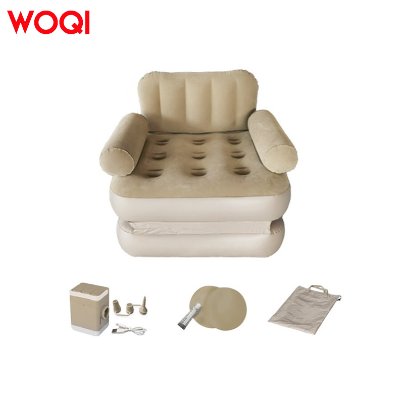 WOQI Multifunctional Loveseat Inflatable Sofa Bed Easy-to-Use Blow-Up Couch with L-Shaped Armrest Indoor/Outdoor Living Room Use
