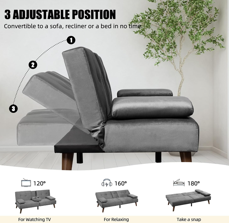 High Quality Futon Sofa Bed Convertible Couch Beds Loveseat Modern Recliner Sleeper Small Lazy Set for Living Room Office