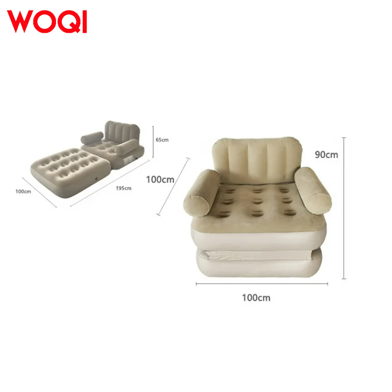 WOQI Multifunctional Loveseat Inflatable Sofa Bed Easy-to-Use Blow-Up Couch with L-Shaped Armrest Indoor/Outdoor Living Room Use