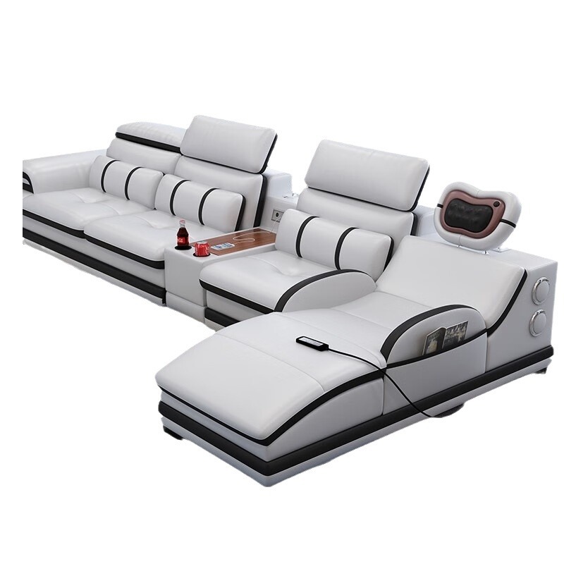 Modern Smart Electric Recliner Massage Genuine Leather Sofa Set Sectional L Shape Modular Sofa Bed Functional Luxury Living Room