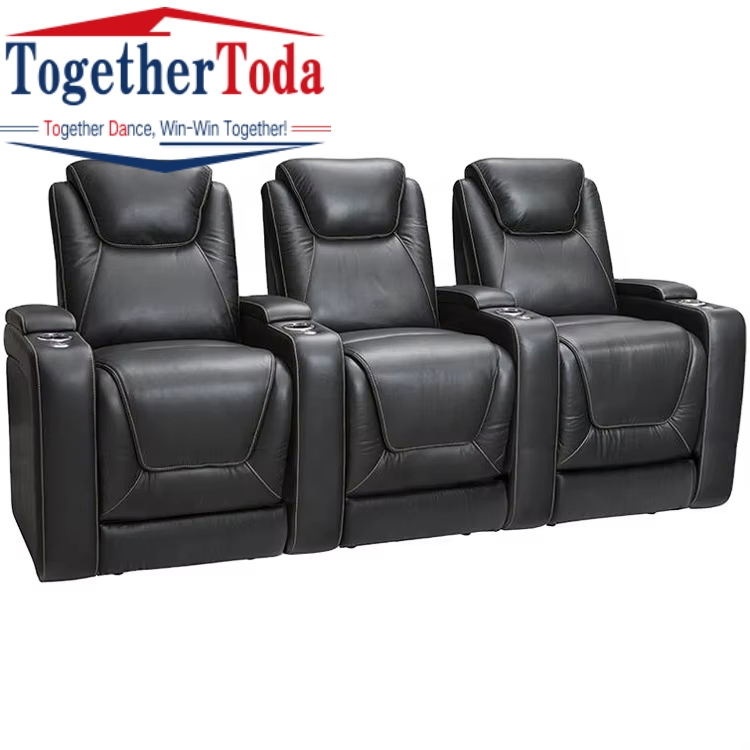 Customized Home Cinema Sofa Leather Recliner Chair Theater Seating with Console