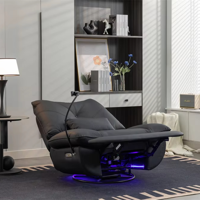 Smart Power Recliner Rocking Chair with LED Strap Swivel Glider Gaming Recliner Gaming Couch Sofa Chair Supplier for Office