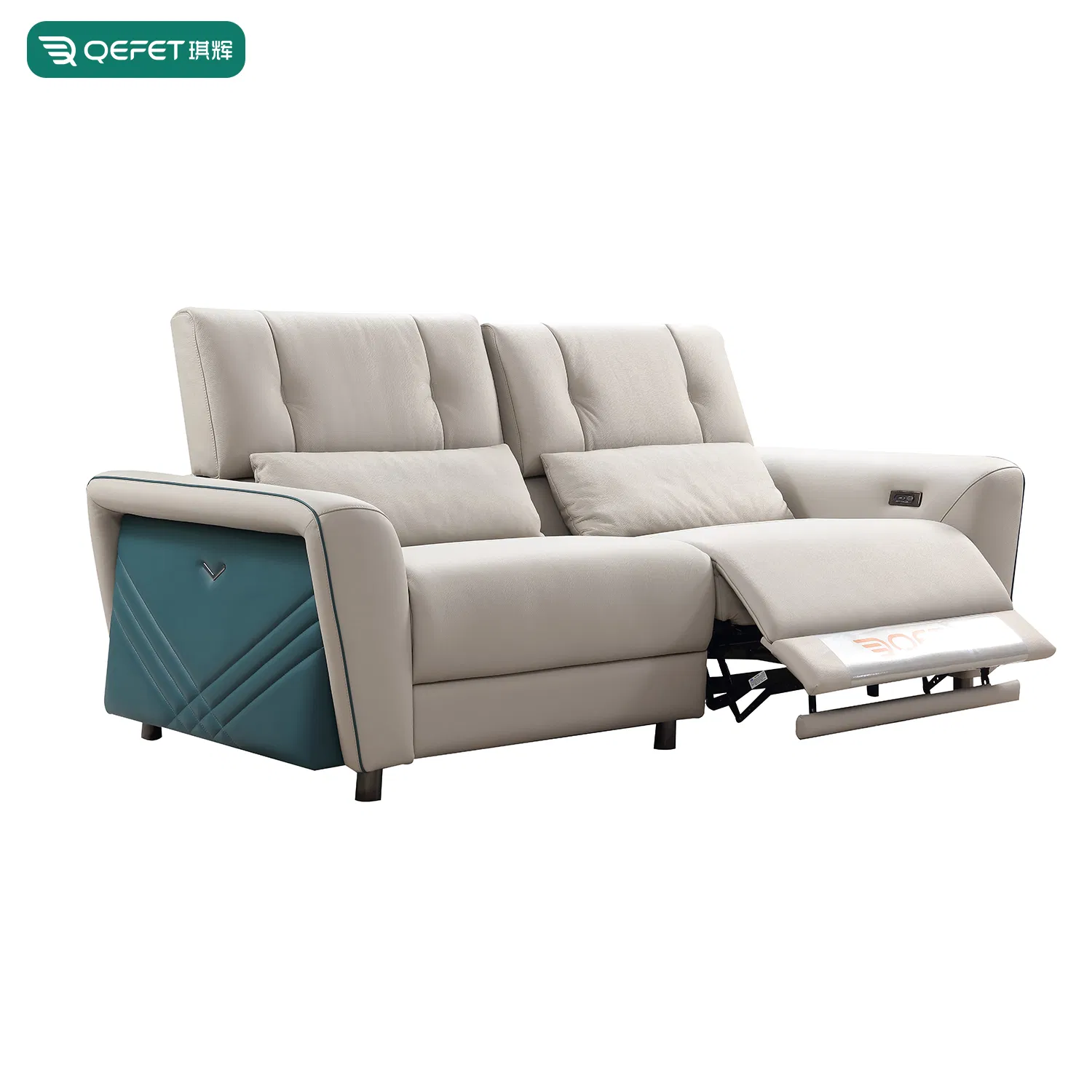 High Quality Cream Leather Electric Automatic Reclining Two Seater Sleeper Couch Sofa