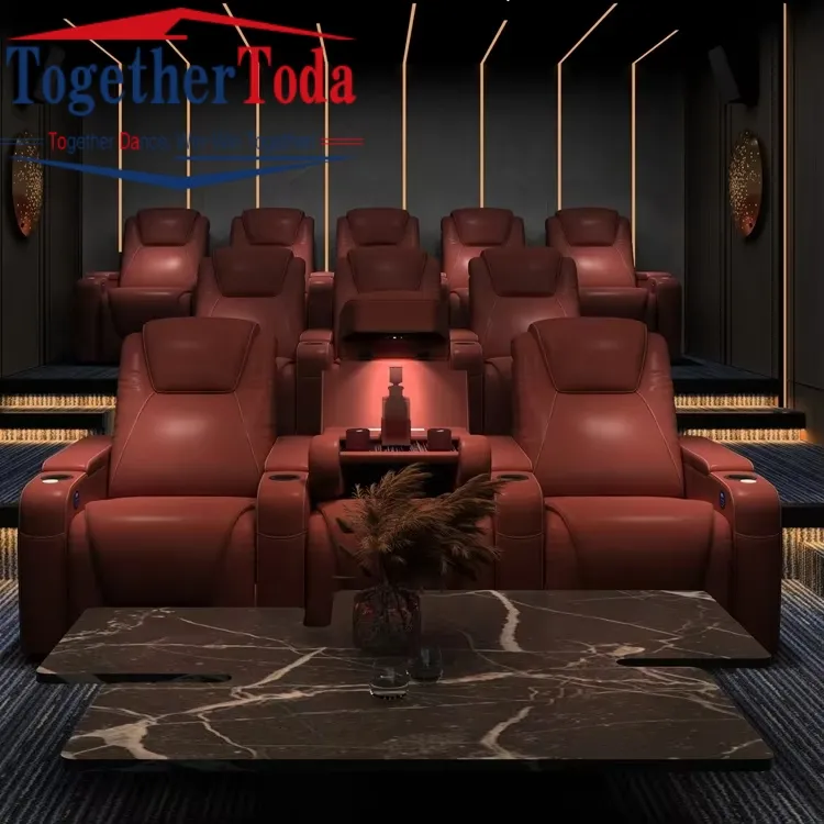 Customized Home Cinema Sofa Leather Recliner Chair Theater Seating with Console