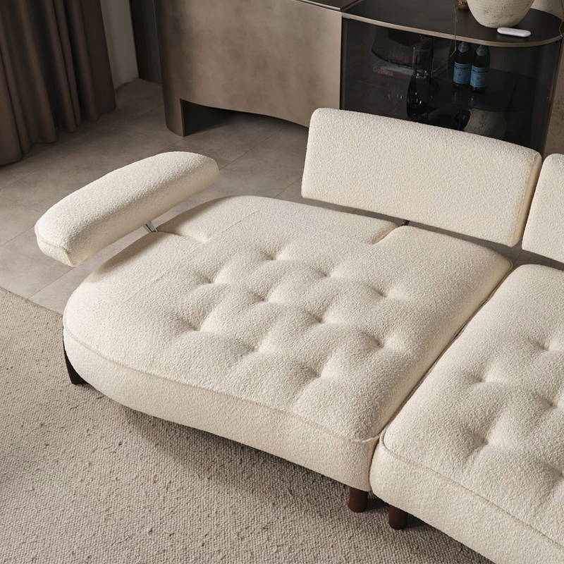 Italian Modern Living Room Furniture High End Leisure Modular White Fabric Curved Design Sofa Chair Set with Functional Back