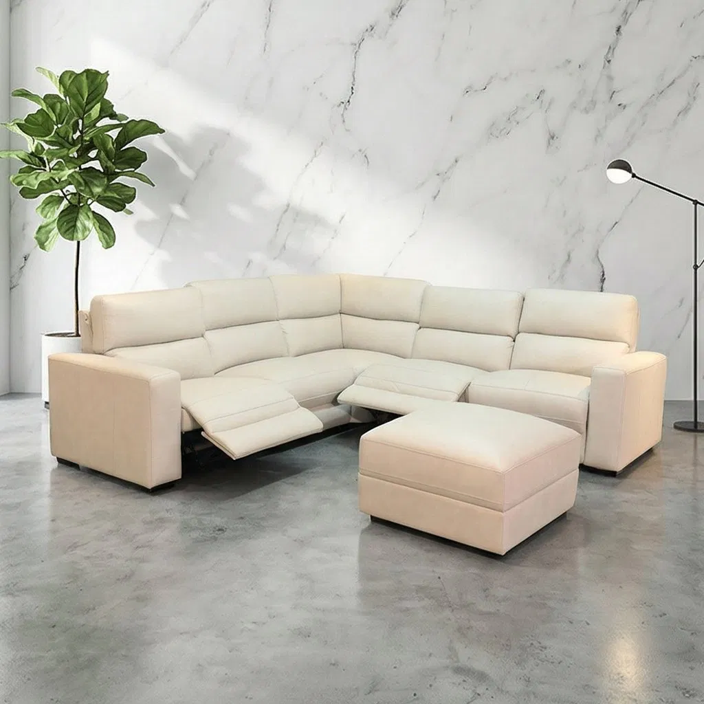European Style Furniture Living Room Corner L-Shaped Modular Sofa Leather Power Recliner Functional Sofa