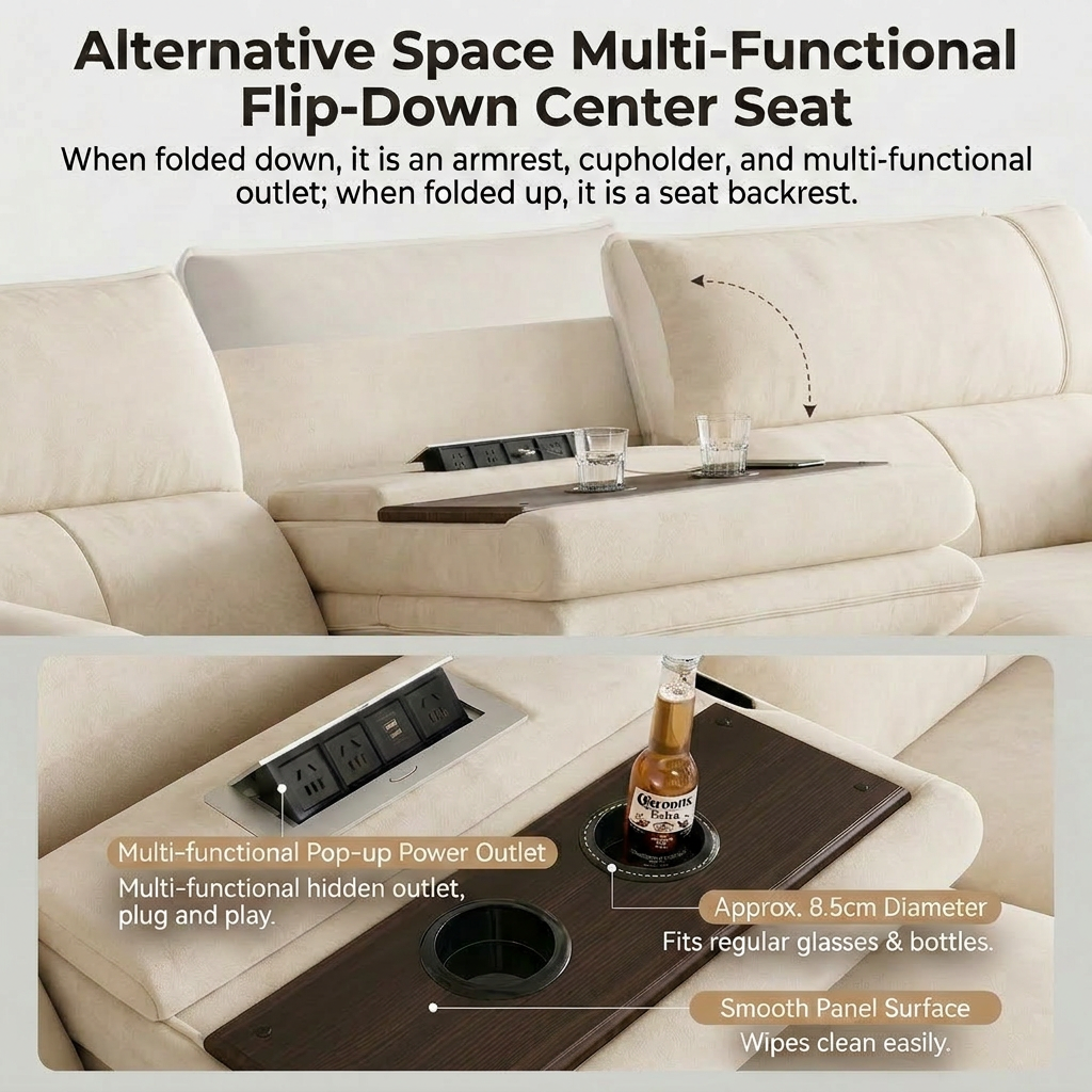 Beige Fabric Power Recliner Sofa Wall Hugger with 2 Cup Holders for Modern Living Room Furniture Wholesale Custom Sourcing B2B