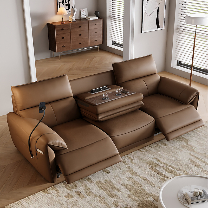 Italian Luxury Electric Designer Sofa Genuine Leather Recliner Extendable Modern Living Room Centerpiece USB Charging Metal