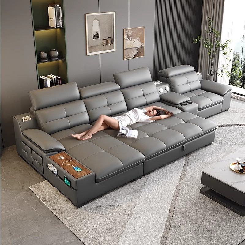 Italian Modern Smart Reclining Sofa 3-Seat Leather Chaise with Wireless Charging Wall Hugger for Luxury Living Room