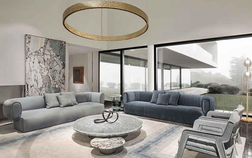 Modern Gray Fabric Soft Sofa Curved Arm Minimalist Design for Apartment Home Living