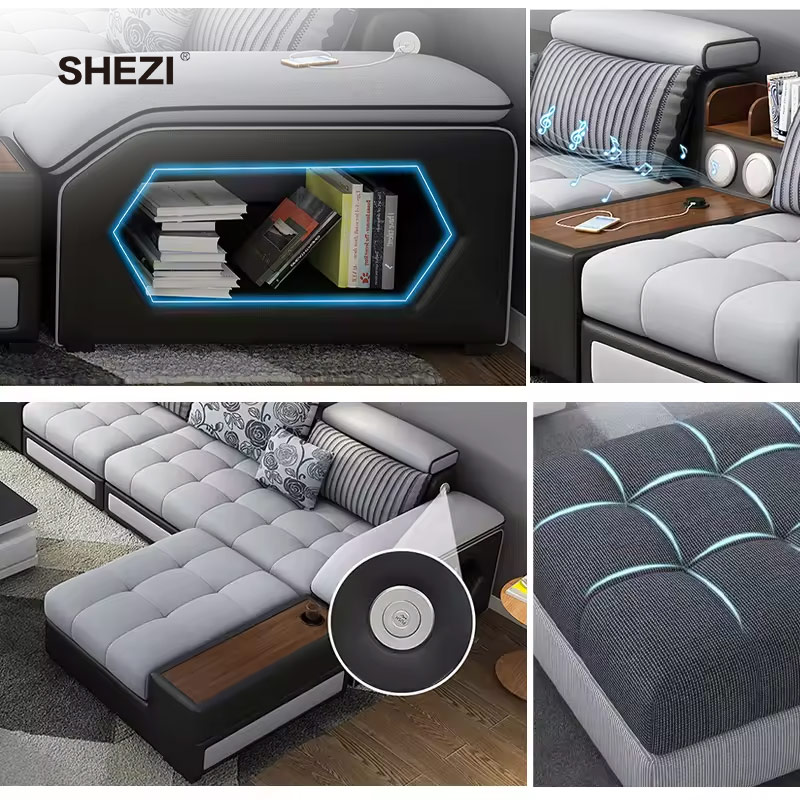 SHEZI Modern Simplicity High Quality Modular Audio Sectional Sofa USB Charging Corner Music Living Room Furniture Set