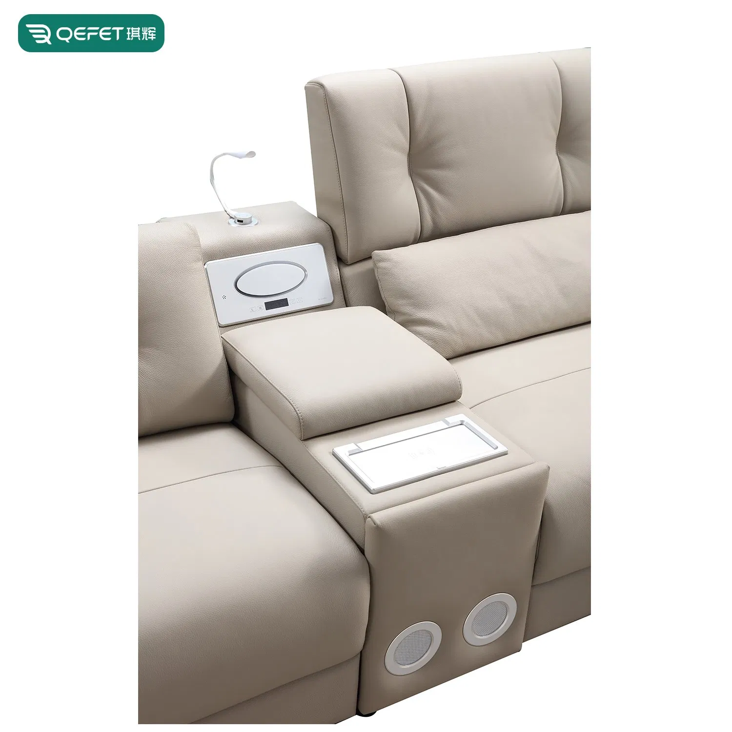 High Quality Cream Leather Electric Automatic Reclining Two Seater Sleeper Couch Sofa