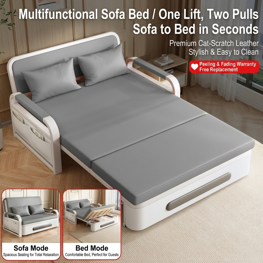 Modern Orange Foldable Sofa Bed Pull-out Loveseat Sleeper for Small Apartment Living Room