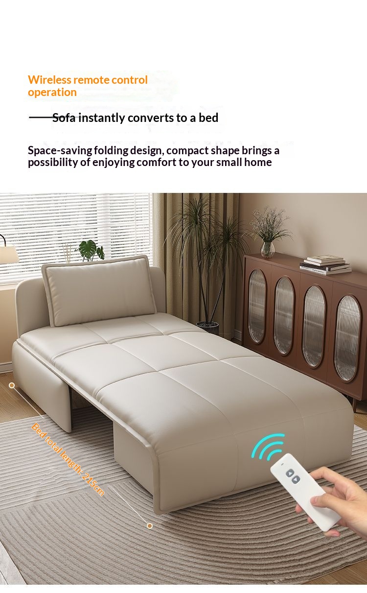Smart Genuine Leather Metal Italian Minimalist Convertible Reclining Sofa Bed Electric Folding Multi-function Storage Small