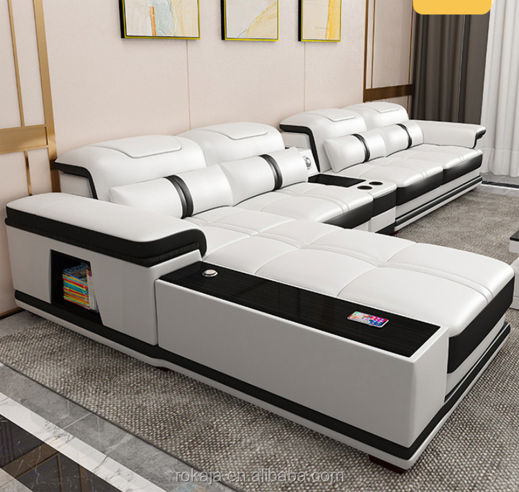 Multifunctional Sofa With Music Modern 1 2 5 7 Seater Sectional Sofa Luxury USB Charging Leather Sofa Set Multiple Storage Space