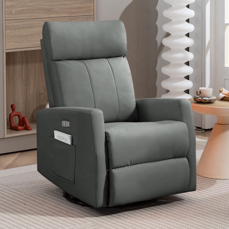 Modern Multifunction Single Leather Recliner Sofa Living Room Orange Massage Electric Metal Frame Zero Gravity CE Certified
