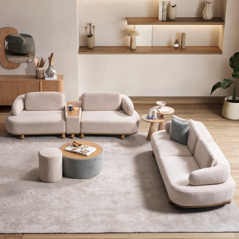 Italian Modern Living Room Furniture High End Leisure Modular Fabric Sofa Chair with Functional Backrests and Middle Console