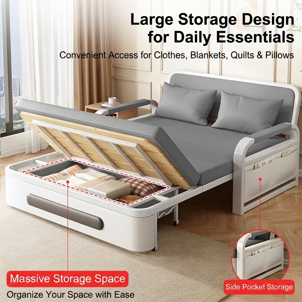 Modern Orange Foldable Sofa Bed Pull-out Loveseat Sleeper for Small Apartment Living Room