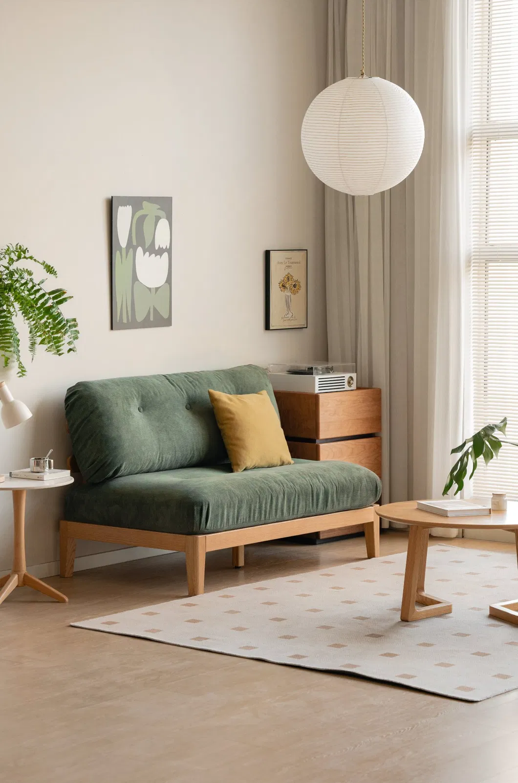 Elegant Green Corduroy Oak Sofa Frame and Cushion Bundle