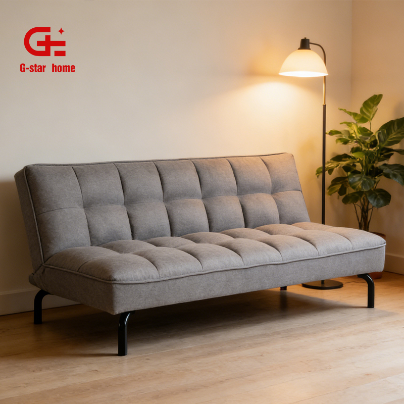 Modern Metal Frame Fabric Upholstery Tufted Foldable Sofa Bed Loveseat for Living Room Home Furniture