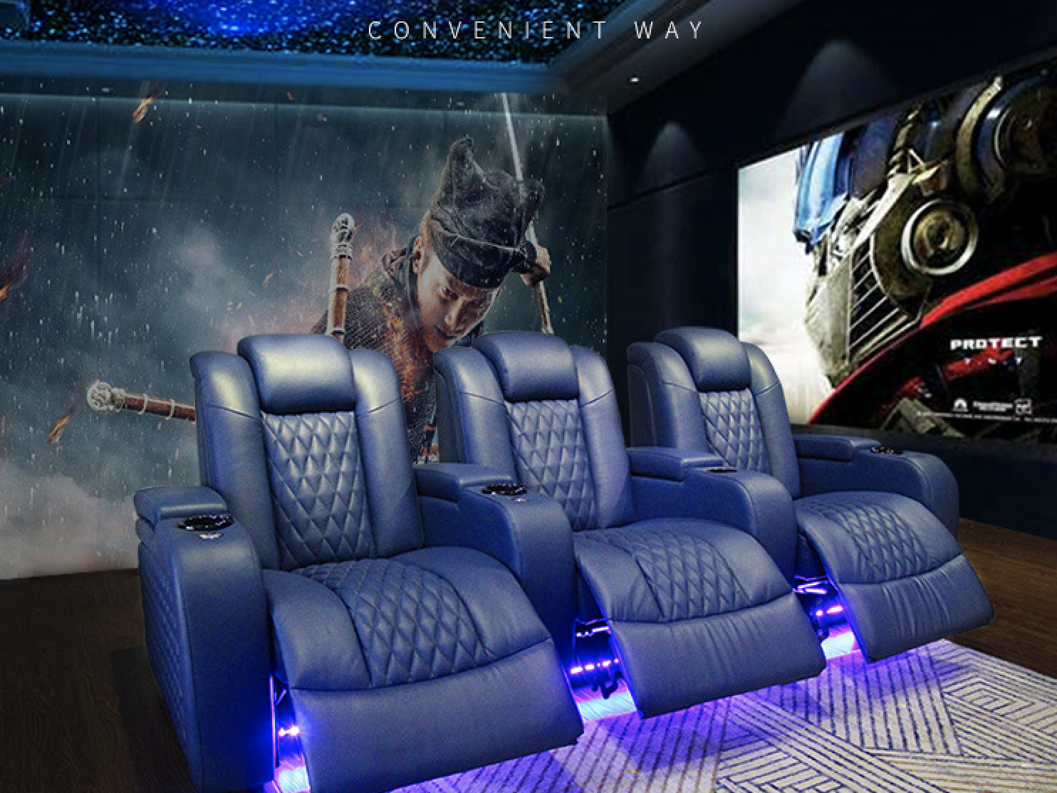 European Style Half Leather Power Cooling Cup Holder Home Recliner Electric Massage Movie Theater Sofa With USB Charge