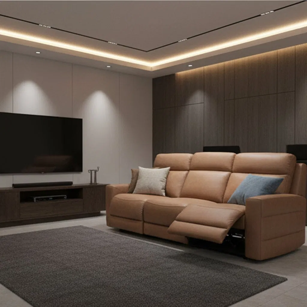 Factory Price High Density Foam Core Lumbar Support Brown Leather Power Recliner Sofa Set