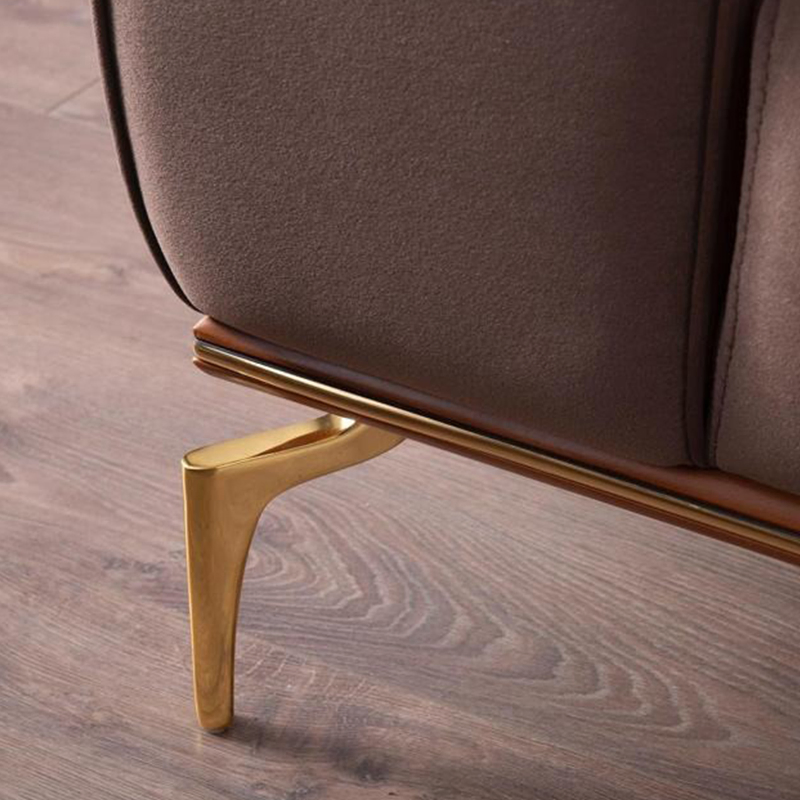 Italian Modern Living Room Furniture High End Luxury Modular Velvet Fabric Sofa Set Chair with Golden Legs and Functional Back