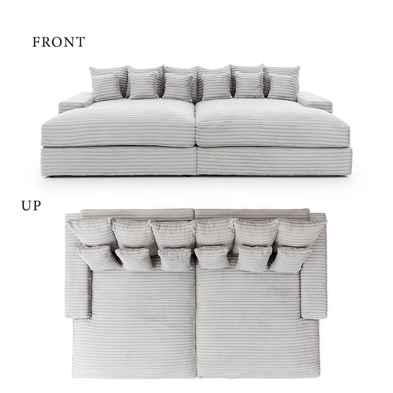 Extra Wide Deep Seat Oversized Loveseat Chaise Compressed Convertible Sofa Bed Fluffy Velvet Upholstered Cloud Couch Modern
