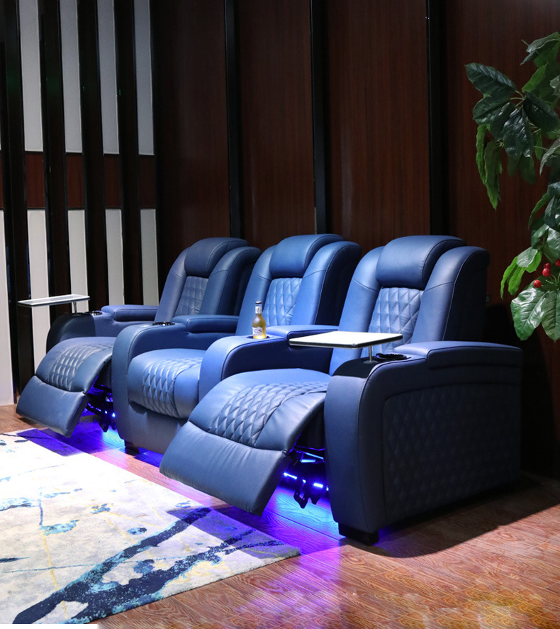 European Style Half Leather Power Cooling Cup Holder Home Recliner Electric Massage Movie Theater Sofa With USB Charge
