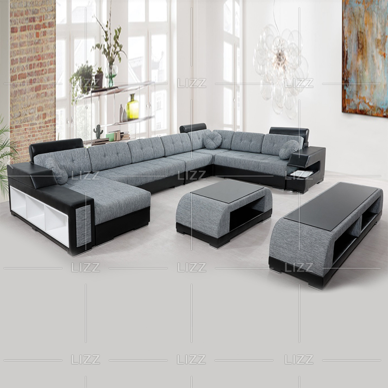 Foshan Factory Modern U-Shape Functional Genuine Leather Modular Sofa for Home