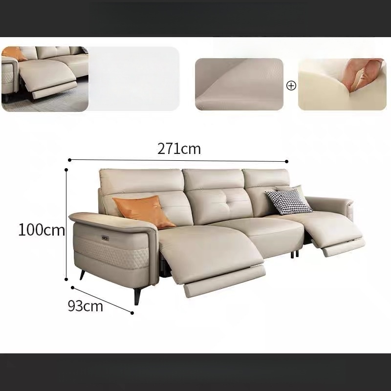 Wall-Hugging Genuine Leather Recliner Set Hidden Folding Ottoman USB-C Fast Charging Space-Saving Design Convertible Luxury for
