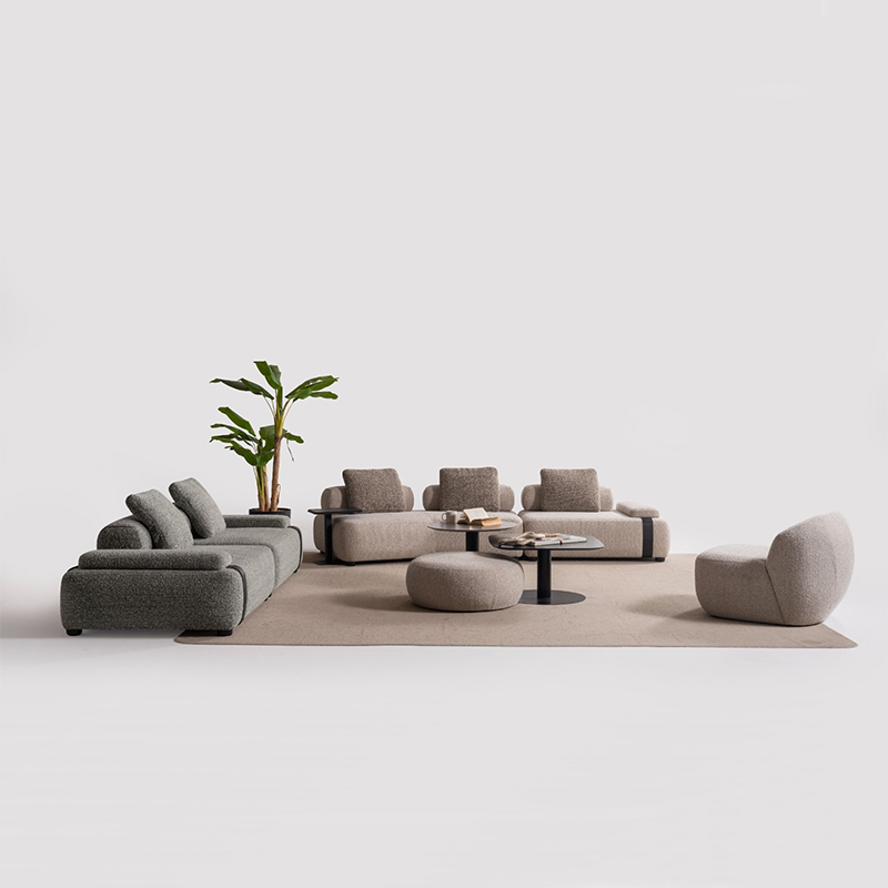 Contemporary Leisure Comfy Fabric Modular Sofa Set with Functional Cushion Backs for Living Room Furniture