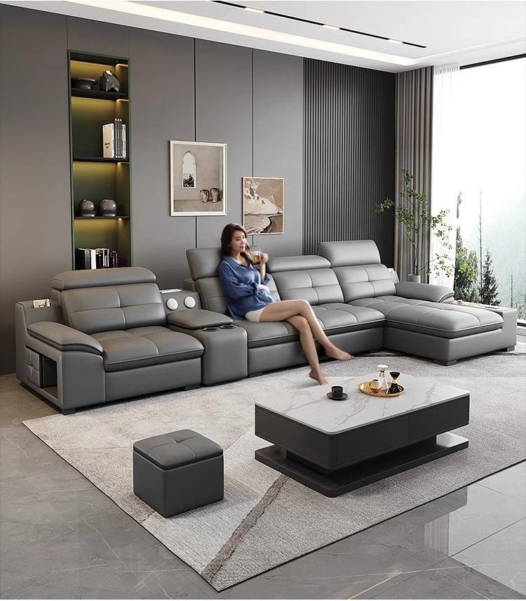 Italian Modern Smart Reclining Sofa 3-Seat Leather Chaise with Wireless Charging Wall Hugger for Luxury Living Room