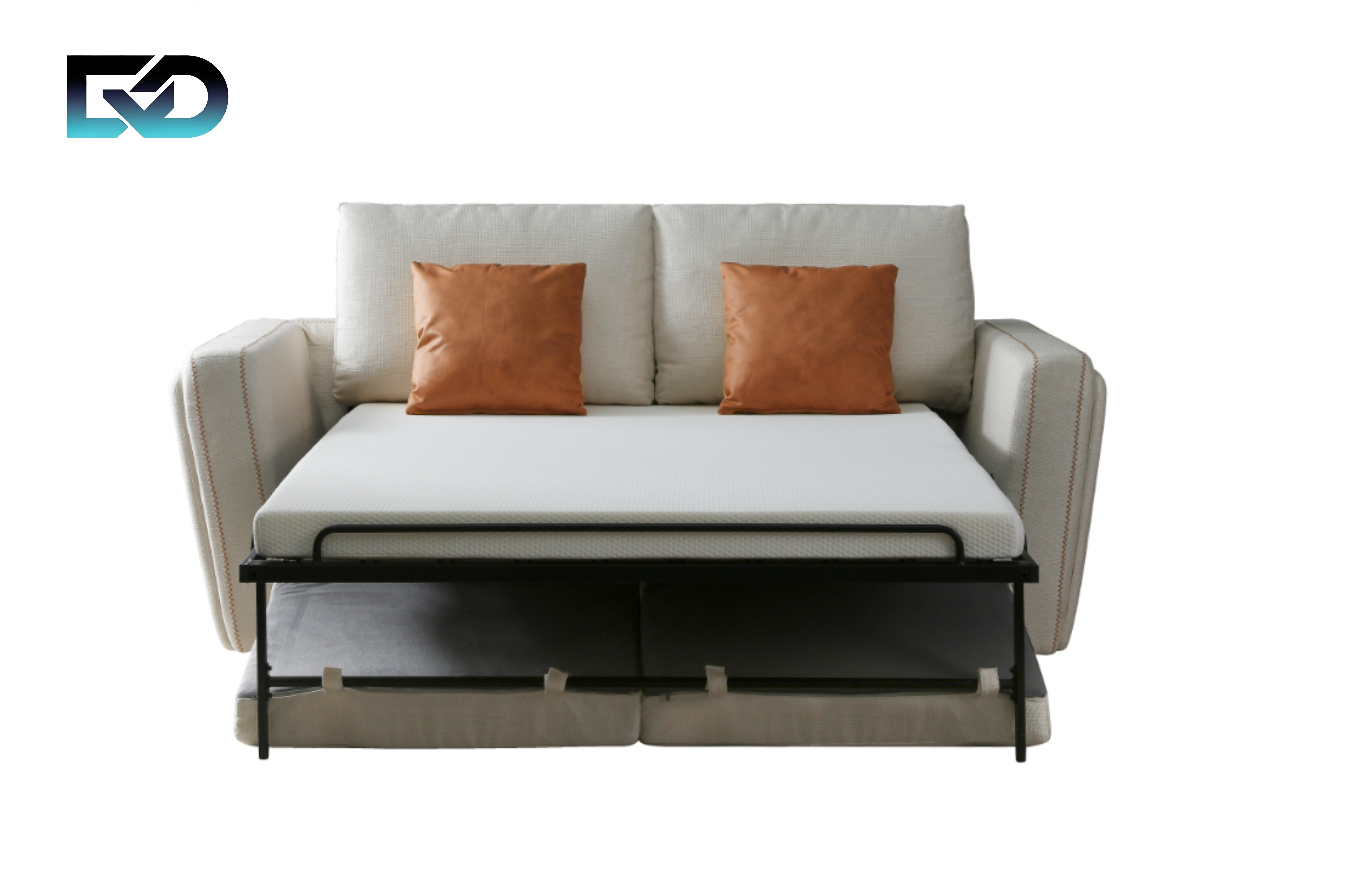 Modern Metal Square Convertible Pull-Out Loveseat Sofa Bed with Mattress for Living Room Bedroom Hotel Mall