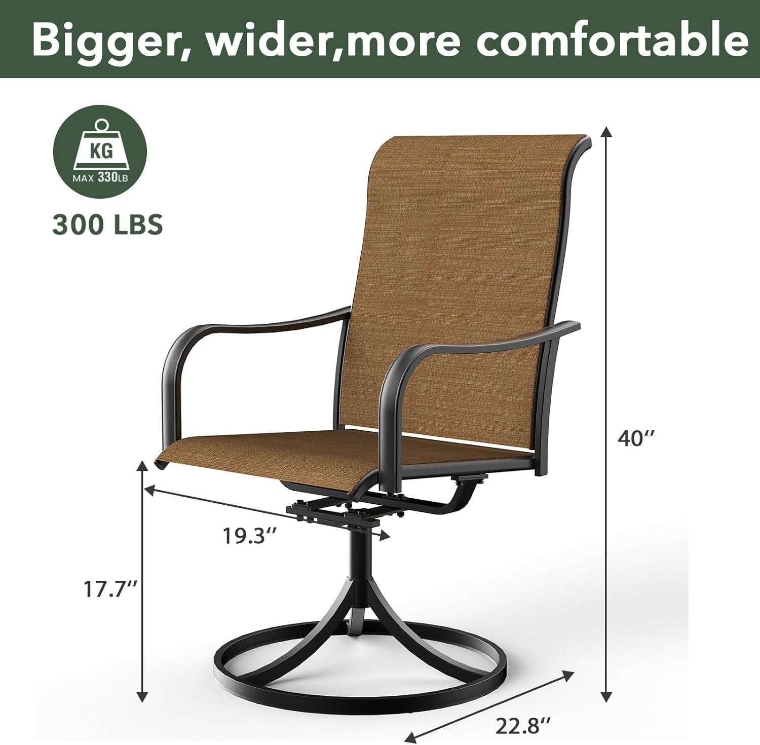 Patio Outdoor Dining Chair Set of 2 High Back Outdoor Swivel Rocker Set with All Weather Frame Curved Armrest-Brown