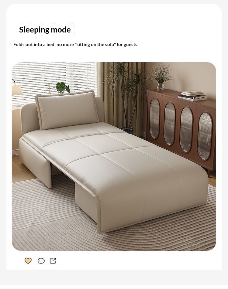 Smart Genuine Leather Metal Italian Minimalist Convertible Reclining Sofa Bed Electric Folding Multi-function Storage Small