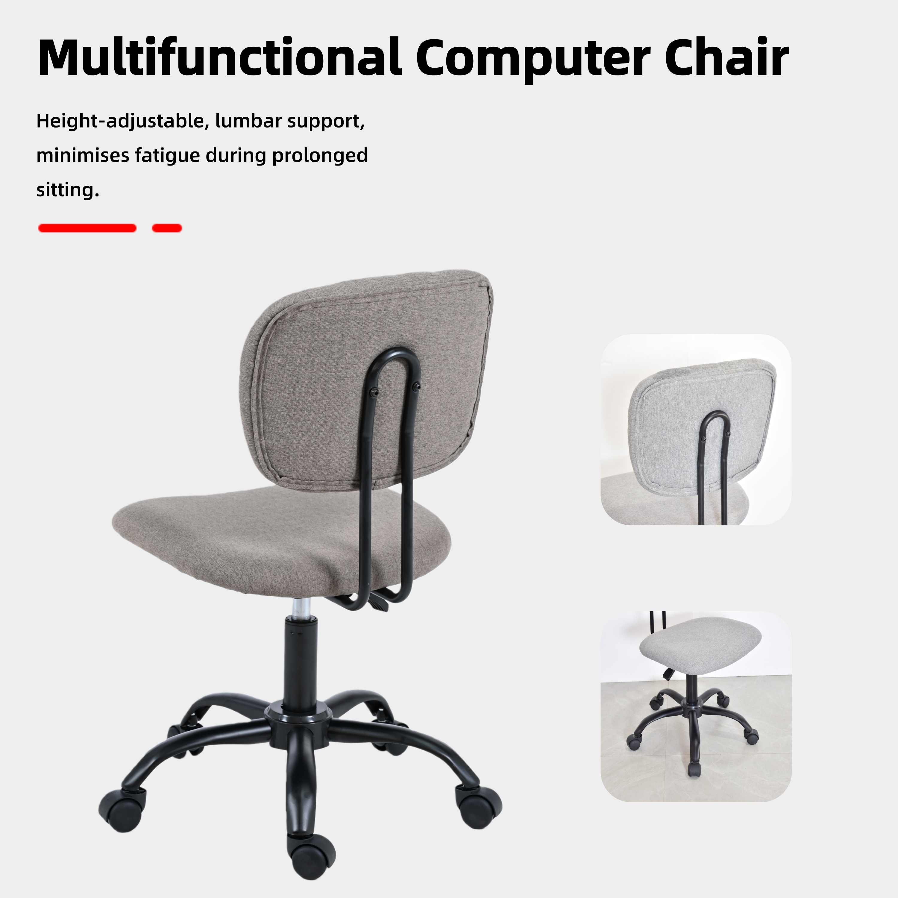 High Quality Rocking Office Task Chair With Lower Back Support Lift Master Adjustable Armless Full Fabric Office Swivel Chair