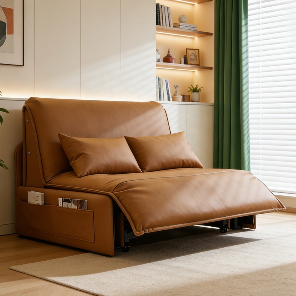 Multifunctional Convertible Sofa Bed Smart Folding Recliner Couch Modern Leather Pull Out Lounge Chair with Side Storage
