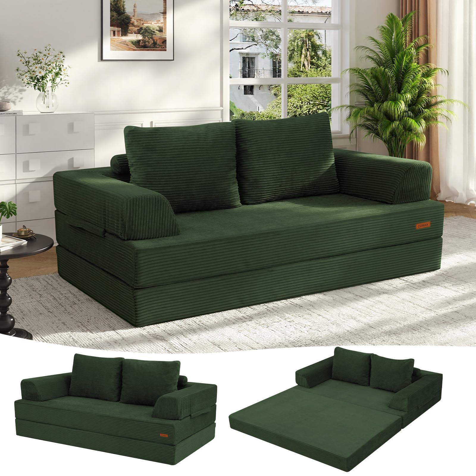 Foldable Sofa Bed Foam Folding Floor Couch Fold Out Couch Bed Sleeper Mattress with Pillows Boneless Sofa Lounge Loveseat