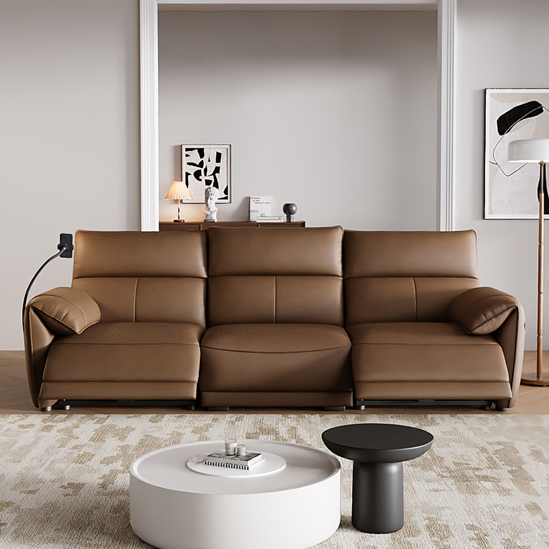Italian Luxury Electric Designer Sofa Genuine Leather Recliner Extendable Modern Living Room Centerpiece USB Charging Metal