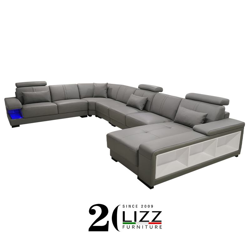 Foshan Factory Modern U-Shape Functional Genuine Leather Modular Sofa for Home