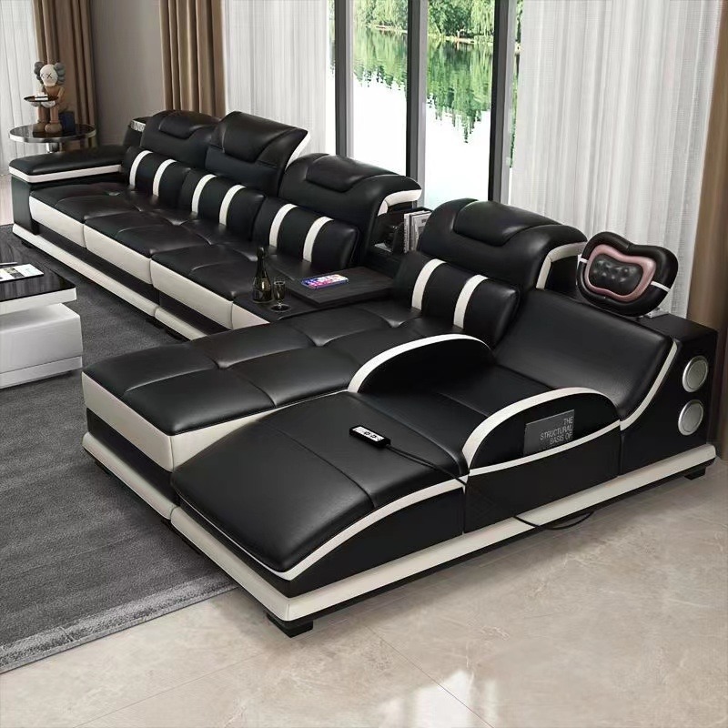 GEDO Luxury Smart Multifunction Sponge-filled Leather Recliner Sofa Set with Massage Bluetooth for Living Room