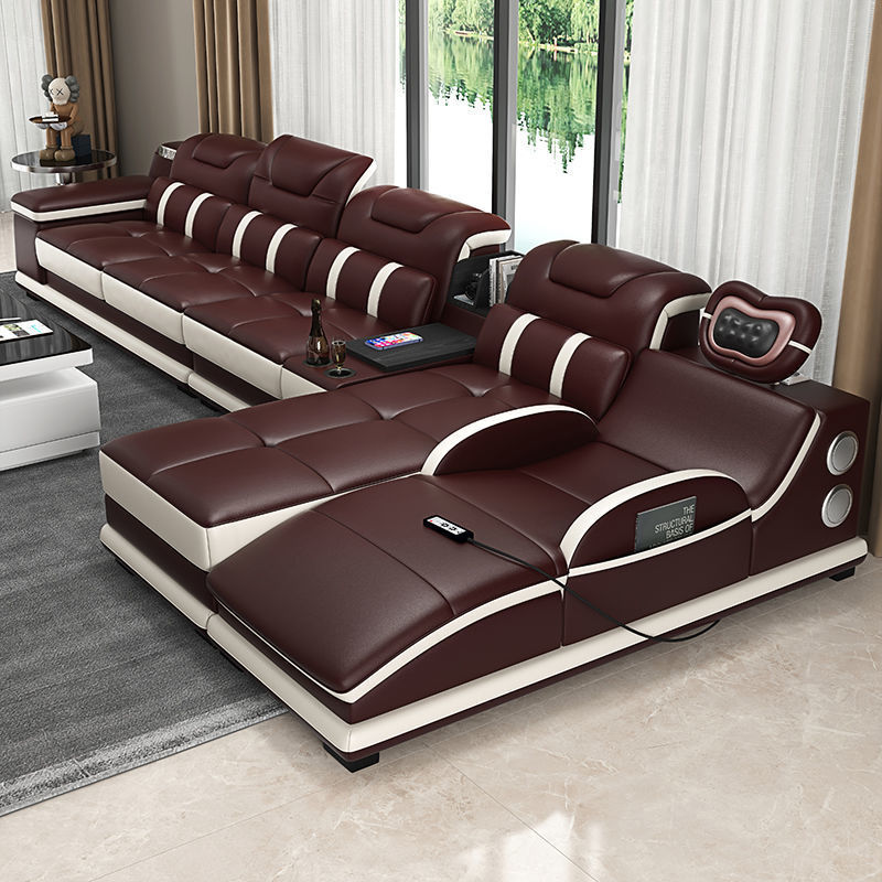 GEDO Luxury Smart Multifunction Sponge-filled Leather Recliner Sofa Set with Massage Bluetooth for Living Room