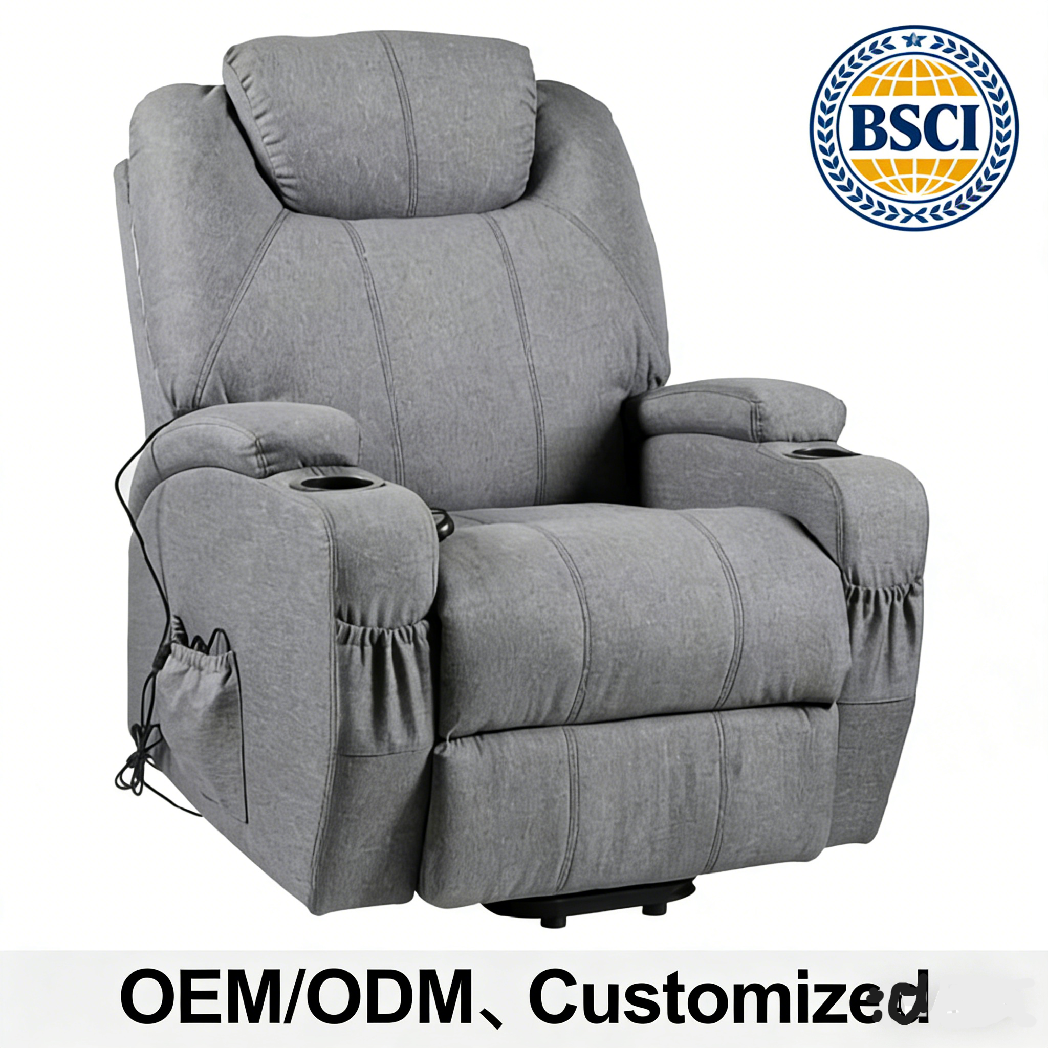 Modern Luxury Recliner Sofa 8-Point Massage Heating Power Lifting Reclining Extendable Salon Chair Wood Frame Fabric Upholstery