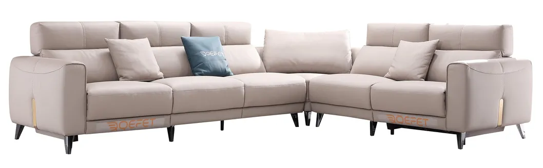 Modern Living Room Villa Hotel Furniture Solid Wood Genuine PU Leather Modular L-Shaped Recliner Functional U Shape Corner Sofa