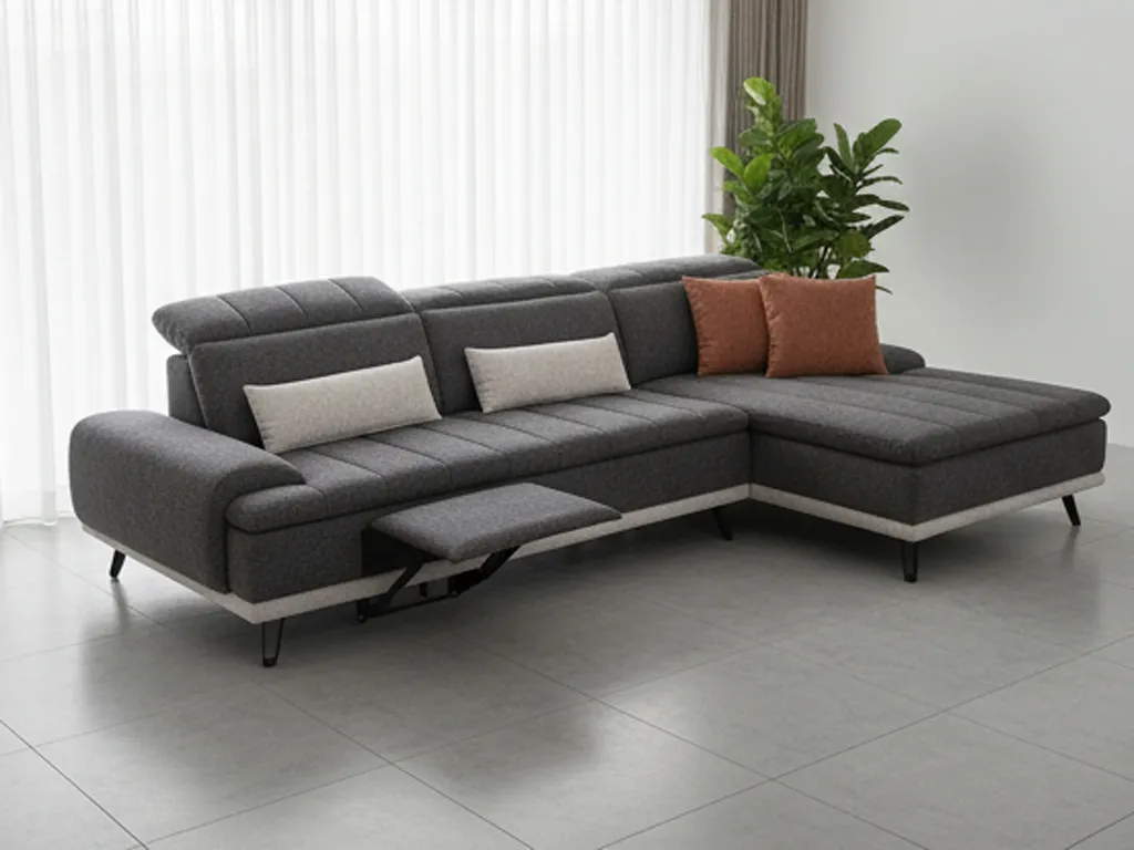 Wholesale Furniture Sectional Gray Fabric Functional Adjustable Backrest Headrest Chaise Lounge Manual L-Shaped Corner Modular Couch Sofa for Modern Living Room